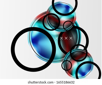 Fondo abstracto - burbujas de vidrio brillante, formas abstractas de esfera, composición dinámica geométrica con espacio de copia. Ilustración De Vector Para Papel De Fondo De Pantalla, Banner, Fondo, Tarjeta E Ilustración De Libros