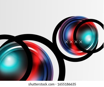 Abstrakter Hintergrund - glänzende Glasblasen, abstrakte Kugel-Formen, geometrische dynamische Komposition mit Kopienraum. Vektorillustration-Illustration für Bildschirmhintergrund, Banner, Hintergrund, Karte, Buchillustration
