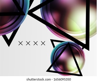 Fondo abstracto - burbujas de vidrio brillante, formas abstractas de esfera, composición dinámica geométrica con espacio de copia. Ilustración De Vector Para Papel De Fondo De Pantalla, Banner, Fondo, Tarjeta E Ilustración De Libros