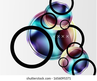 Abstract background - glossy glass bubbles, abstract sphere shapes, geometric dynamic composition with copyspace. Vector Illustration For Wallpaper, Banner, Background, Card, Book Illustration