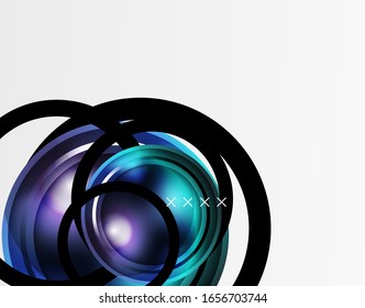 Fondo abstracto - burbujas de vidrio brillante, formas abstractas de esfera, composición dinámica geométrica con espacio de copia. Ilustración De Vector Para Papel De Fondo De Pantalla, Banner, Fondo, Tarjeta E Ilustración De Libros