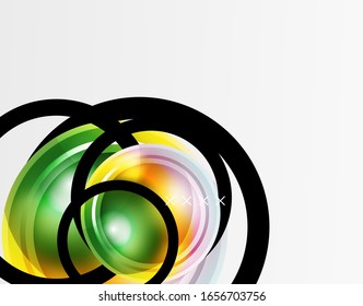 Fondo abstracto - burbujas de vidrio brillante, formas abstractas de esfera, composición dinámica geométrica con espacio de copia. Ilustración De Vector Para Papel De Fondo De Pantalla, Banner, Fondo, Tarjeta E Ilustración De Libros