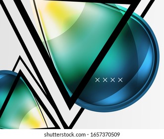 Abstrakter Hintergrund - glänzende Glasblasen, abstrakte Kugel-Formen, geometrische dynamische Komposition mit Kopienraum. Vektorillustration-Illustration für Bildschirmhintergrund, Banner, Hintergrund, Karte, Buchillustration