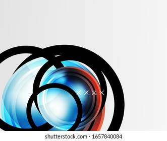 Fondo abstracto - burbujas de vidrio brillante, formas abstractas de esfera, composición dinámica geométrica con espacio de copia. Ilustración De Vector Para Papel De Fondo De Pantalla, Banner, Fondo, Tarjeta E Ilustración De Libros