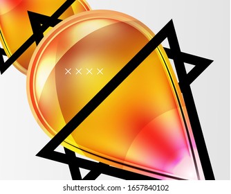 Fondo abstracto - burbujas de vidrio brillante, formas abstractas de esfera, composición dinámica geométrica con espacio de copia. Ilustración De Vector Para Papel De Fondo De Pantalla, Banner, Fondo, Tarjeta E Ilustración De Libros