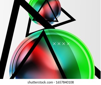 Fondo abstracto - burbujas de vidrio brillante, formas abstractas de esfera, composición dinámica geométrica con espacio de copia. Ilustración De Vector Para Papel De Fondo De Pantalla, Banner, Fondo, Tarjeta E Ilustración De Libros