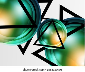 Abstrakter Hintergrund - glänzende Glasblasen, abstrakte Kugel-Formen, geometrische dynamische Komposition mit Kopienraum. Vektorillustration-Illustration für Bildschirmhintergrund, Banner, Hintergrund, Karte, Buchillustration