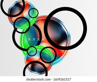 Fondo abstracto - burbujas de vidrio brillante, formas abstractas de esfera, composición dinámica geométrica con espacio de copia. Ilustración De Vector Para Papel De Fondo De Pantalla, Banner, Fondo, Tarjeta E Ilustración De Libros