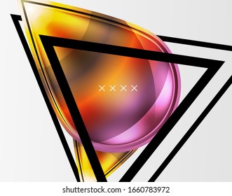 Fondo abstracto - burbujas de vidrio brillante, formas abstractas de esfera, composición dinámica geométrica con espacio de copia. Ilustración De Vector Para Papel De Fondo De Pantalla, Banner, Fondo, Tarjeta E Ilustración De Libros