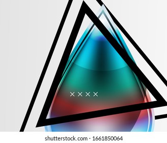 Fondo abstracto - burbujas de vidrio brillante, formas abstractas de esfera, composición dinámica geométrica con espacio de copia. Ilustración De Vector Para Papel De Fondo De Pantalla, Banner, Fondo, Tarjeta E Ilustración De Libros