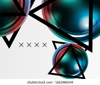 Fondo abstracto - burbujas de vidrio brillante, formas abstractas de esfera, composición dinámica geométrica con espacio de copia. Ilustración De Vector Para Papel De Fondo De Pantalla, Banner, Fondo, Tarjeta E Ilustración De Libros