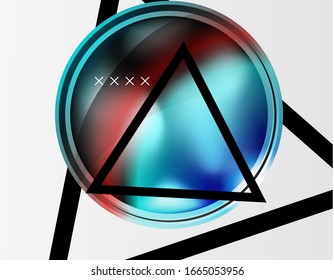 Fondo abstracto - burbujas de vidrio brillante, formas abstractas de esfera, composición dinámica geométrica con espacio de copia. Ilustración De Vector Para Papel De Fondo De Pantalla, Banner, Fondo, Tarjeta E Ilustración De Libros