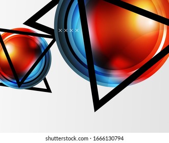 Fondo abstracto - burbujas de vidrio brillante, formas abstractas de esfera, composición dinámica geométrica con espacio de copia. Ilustración De Vector Para Papel De Fondo De Pantalla, Banner, Fondo, Tarjeta E Ilustración De Libros
