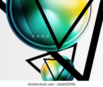 Fondo abstracto - burbujas de vidrio brillante, formas abstractas de esfera, composición dinámica geométrica con espacio de copia. Ilustración De Vector Para Papel De Fondo De Pantalla, Banner, Fondo, Tarjeta E Ilustración De Libros