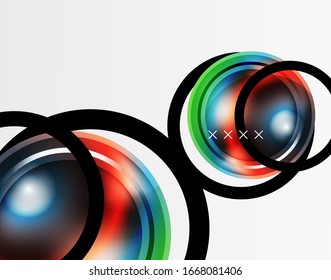 Fondo abstracto - burbujas de vidrio brillante, formas abstractas de esfera, composición dinámica geométrica con espacio de copia. Ilustración De Vector Para Papel De Fondo De Pantalla, Banner, Fondo, Tarjeta E Ilustración De Libros