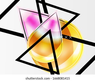 Abstrakter Hintergrund - glänzende Glasblasen, abstrakte Kugel-Formen, geometrische dynamische Komposition mit Kopienraum. Vektorillustration-Illustration für Bildschirmhintergrund, Banner, Hintergrund, Karte, Buchillustration