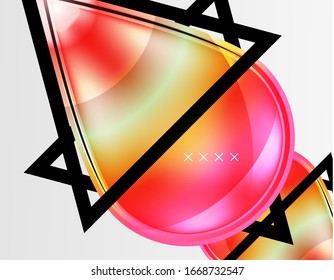 Fondo abstracto - burbujas de vidrio brillante, formas abstractas de esfera, composición dinámica geométrica con espacio de copia. Ilustración De Vector Para Papel De Fondo De Pantalla, Banner, Fondo, Tarjeta E Ilustración De Libros