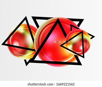 Fondo abstracto - burbujas de vidrio brillante, formas abstractas de esfera, composición dinámica geométrica con espacio de copia. Ilustración vectorial 