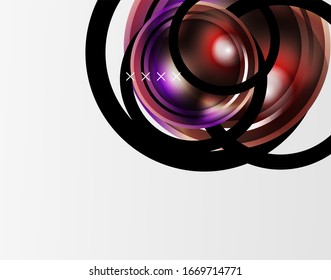Fondo abstracto - burbujas de vidrio brillante, formas abstractas de esfera, composición dinámica geométrica con espacio de copia. Ilustración De Vector Para Papel De Fondo De Pantalla, Banner, Fondo, Tarjeta E Ilustración De Libros