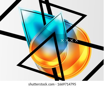 Fondo abstracto - burbujas de vidrio brillante, formas abstractas de esfera, composición dinámica geométrica con espacio de copia. Ilustración De Vector Para Papel De Fondo De Pantalla, Banner, Fondo, Tarjeta E Ilustración De Libros