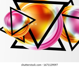 Fondo abstracto - burbujas de vidrio brillante, formas abstractas de esfera, composición dinámica geométrica con espacio de copia. Ilustración De Vector Para Papel De Fondo De Pantalla, Banner, Fondo, Tarjeta E Ilustración De Libros
