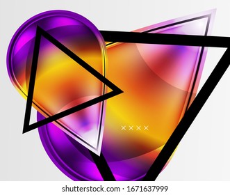 Fondo abstracto - burbujas de vidrio brillante, formas abstractas de esfera, composición dinámica geométrica con espacio de copia. Ilustración De Vector Para Papel De Fondo De Pantalla, Banner, Fondo, Tarjeta E Ilustración De Libros