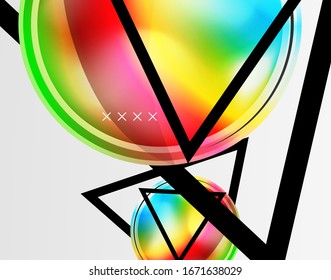 Fondo abstracto - burbujas de vidrio brillante, formas abstractas de esfera, composición dinámica geométrica con espacio de copia. Ilustración De Vector Para Papel De Fondo De Pantalla, Banner, Fondo, Tarjeta E Ilustración De Libros