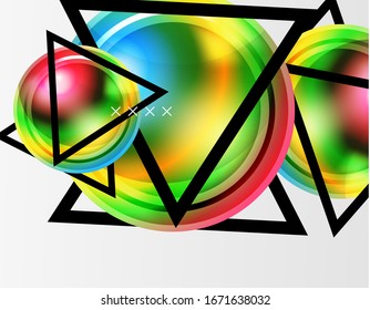 Fondo abstracto - burbujas de vidrio brillante, formas abstractas de esfera, composición dinámica geométrica con espacio de copia. Ilustración De Vector Para Papel De Fondo De Pantalla, Banner, Fondo, Tarjeta E Ilustración De Libros