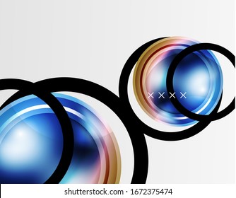Fondo abstracto - burbujas de vidrio brillante, formas abstractas de esfera, composición dinámica geométrica con espacio de copia. Ilustración De Vector Para Papel De Fondo De Pantalla, Banner, Fondo, Tarjeta E Ilustración De Libros