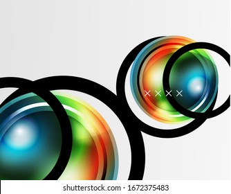Fondo abstracto - burbujas de vidrio brillante, formas abstractas de esfera, composición dinámica geométrica con espacio de copia. Ilustración De Vector Para Papel De Fondo De Pantalla, Banner, Fondo, Tarjeta E Ilustración De Libros