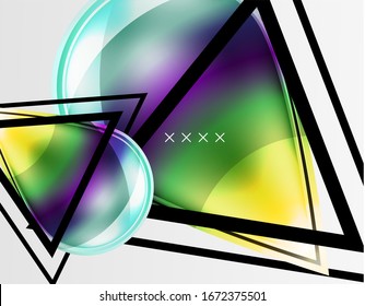 Fondo abstracto - burbujas de vidrio brillante, formas abstractas de esfera, composición dinámica geométrica con espacio de copia. Ilustración De Vector Para Papel De Fondo De Pantalla, Banner, Fondo, Tarjeta E Ilustración De Libros