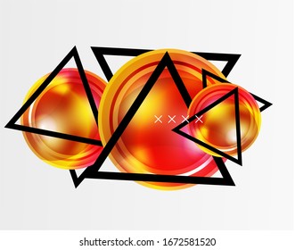 Fondo abstracto - burbujas de vidrio brillante, formas abstractas de esfera, composición dinámica geométrica con espacio de copia. Ilustración De Vector Para Papel De Fondo De Pantalla, Banner, Fondo, Tarjeta E Ilustración De Libros