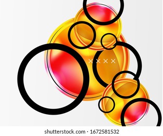 Fondo abstracto - burbujas de vidrio brillante, formas abstractas de esfera, composición dinámica geométrica con espacio de copia. Ilustración De Vector Para Papel De Fondo De Pantalla, Banner, Fondo, Tarjeta E Ilustración De Libros