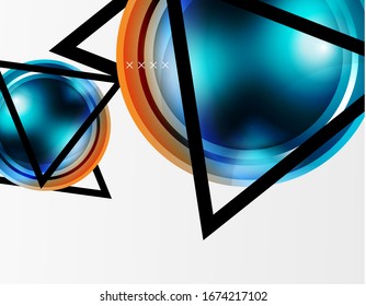 Fondo abstracto - burbujas de vidrio brillante, formas abstractas de esfera, composición dinámica geométrica con espacio de copia. Ilustración De Vector Para Papel De Fondo De Pantalla, Banner, Fondo, Tarjeta E Ilustración De Libros