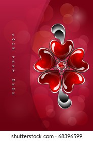 Abstract background with glossy heart-shaped bijouterie for valentine's day illustration. Space for your text. EPS10 vector format.
