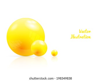 Abstract background with glossy yellow spheres, place for your text, vector illustration