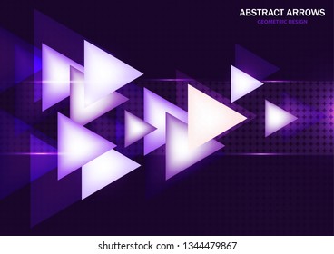 Abstract background of glowing arrows on a dark background, modern geometric design. The concept of technology and dynamic movement. Vector illustration