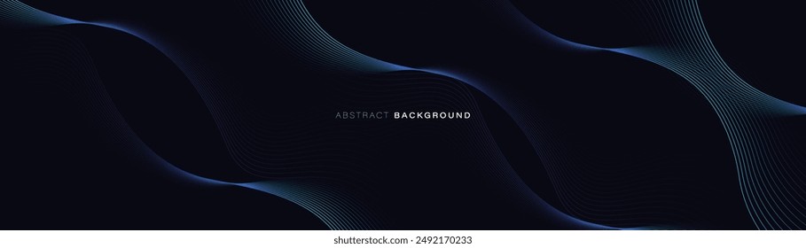 Abstract background with glowing blue geometric wavy lines. Futuristic digital high-technology pattern is horizontal. Vector illustration