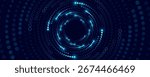 Abstract background with glowing blue hexagons in circular vortex pattern. Digital vector design with geometric hexagonal particles and light effect for sci-fi themes or modern UI backgrounds.