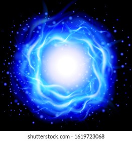 Abstract background glowing blue neon ring with glittering flames, vector illustration.