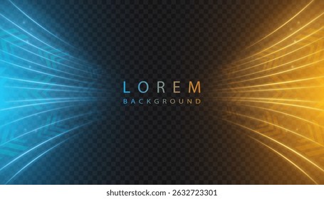 Abstract background with glowing blue and orange curved lines converging towards the center.