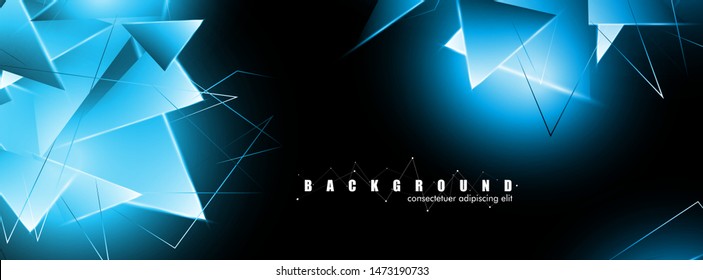 abstract background with glowing blue triangles that overlap. isolated black background. vector illustration of eps 10
