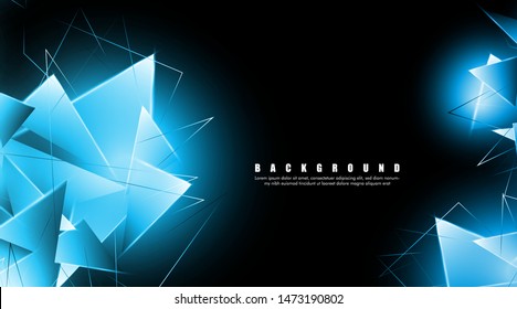 abstract background with glowing blue triangles that overlap. isolated black background. vector illustration of eps 10