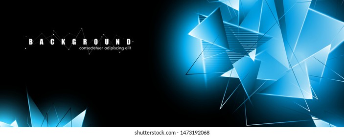 abstract background with glowing blue triangles that overlap. isolated black background. vector illustration of eps 10