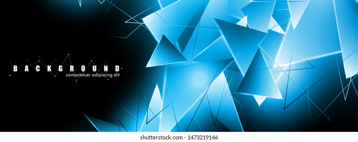abstract background with glowing blue triangles that overlap. isolated black background. vector illustration of eps 10