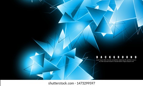 abstract background with glowing blue triangles that overlap. isolated black background. vector illustration of eps 10