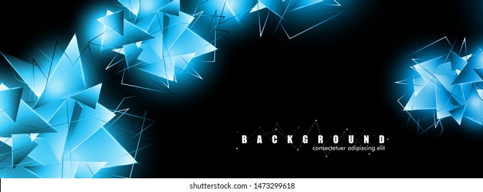 abstract background with glowing blue triangles that overlap. isolated black background. vector illustration of eps 10