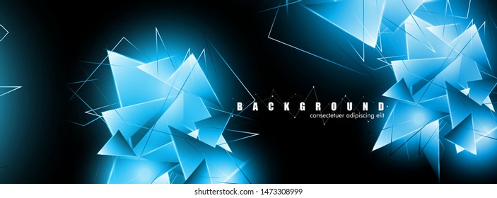 abstract background with glowing blue triangles that overlap. isolated black background. vector illustration of eps 10
