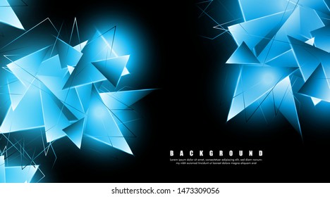 abstract background with glowing blue triangles that overlap. isolated black background. vector illustration of eps 10