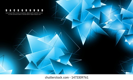 abstract background with glowing blue triangles that overlap. isolated black background. vector illustration of eps 10